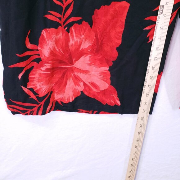 Hibiscus Collection Hawaii Red n Black Split Leg Open Sides Wrap Relaxed Floral - Picture 4 of 16